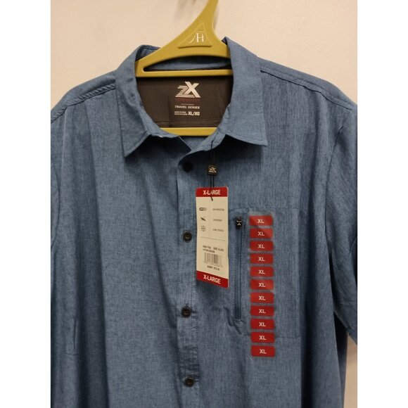 Zeroxposur Travel Series Mens Shirt XL Blue UPF 30+ Lightweight Short Sleeve NWT - Picture 2 of 9